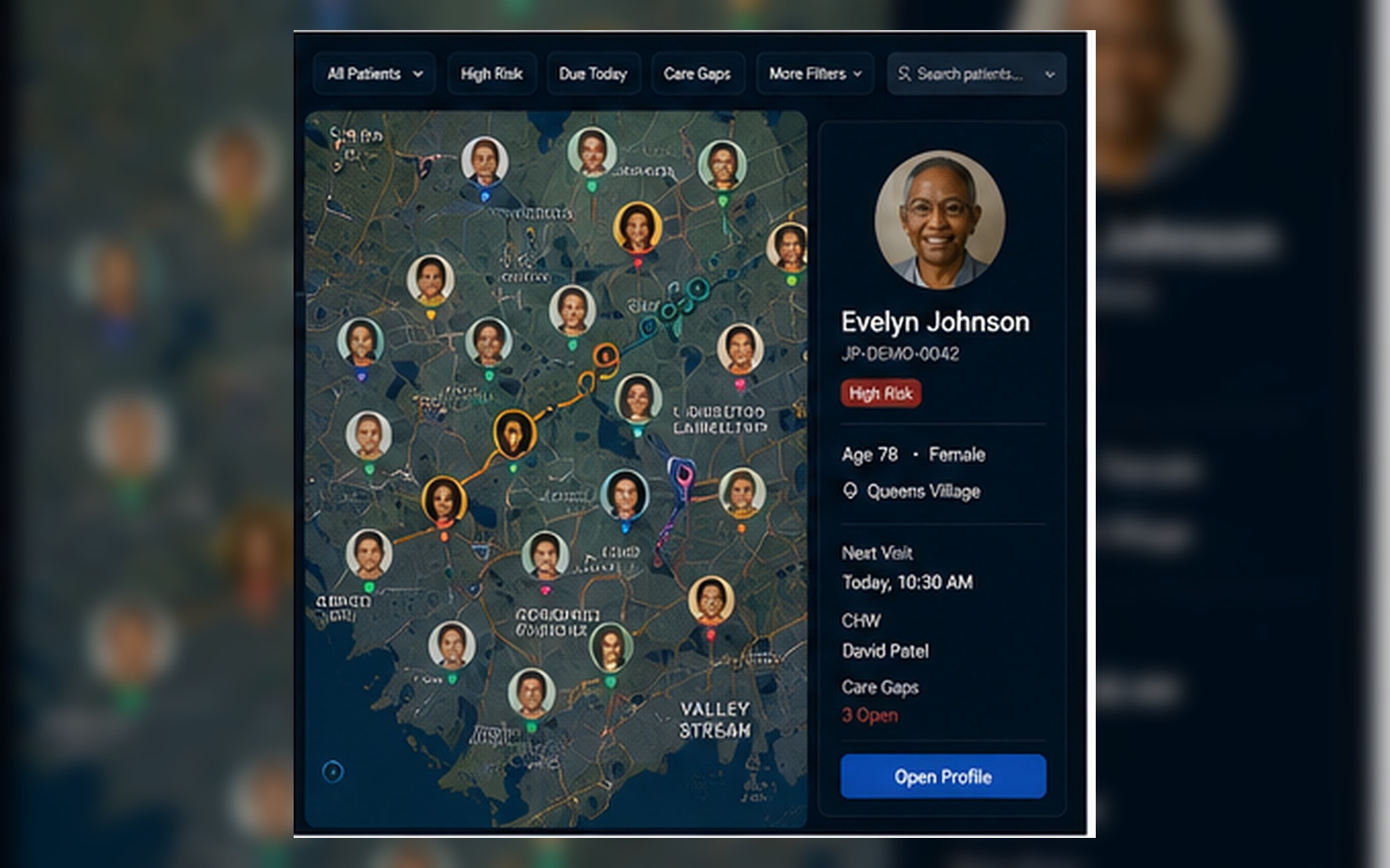 Patient panel map operating surface for billing readiness review
