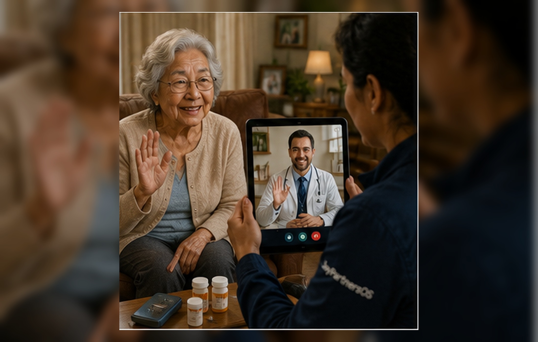 Telehealth smart visit reference visual — provider link-in during a CHW field visit
